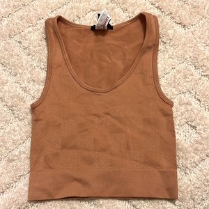 crop brown low neck tank